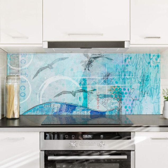 Glass splashback art print Colourful Collage - Blue Fish