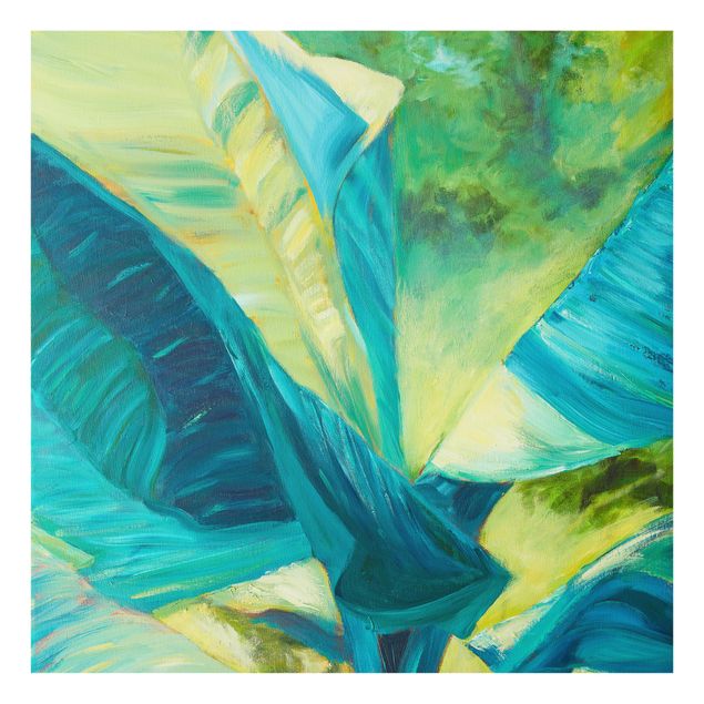 Glass Splashback - Banana Leaf With Turquoise II - Square 1:1