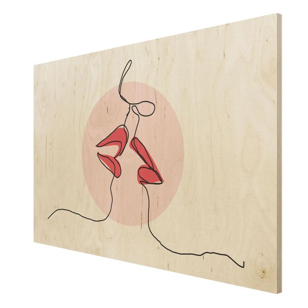 Print on wood - Lips Kiss Line Art