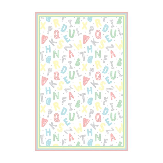large area rugs Alphabet In Pastel Colours With Frame
