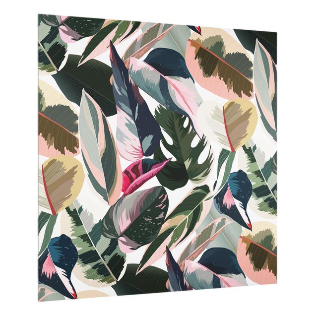 Glass splashback kitchen abstract Pink Tropical Pattern XXL