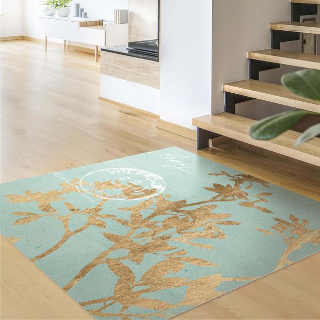 outdoor mat Golden Leaves On Turquoise II