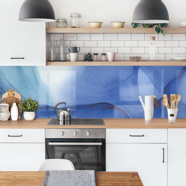 Kitchen wall cladding - Mottled Ink Blue