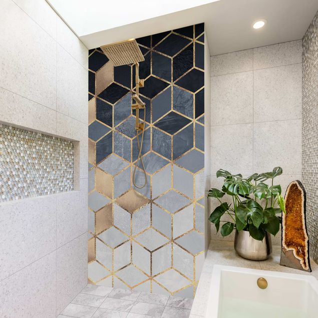 Shower panels Blue White Golden Geometry