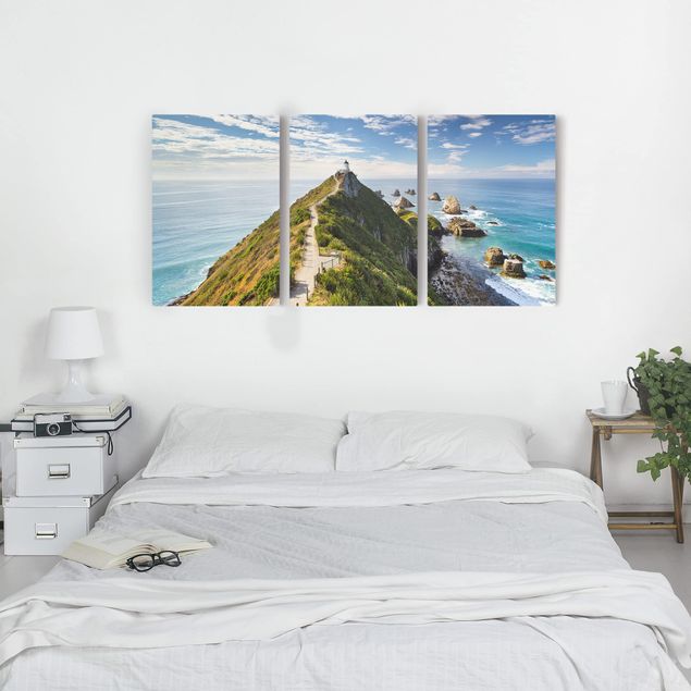 Print on canvas 3 parts - Nugget Point Lighthouse And Sea New Zealand