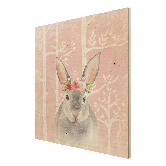 Print on wood - Watercolour Rabbit Light Pink