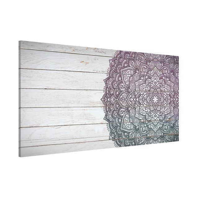 Magnetic memo board - Mandala Lotus Flower Wood Look White