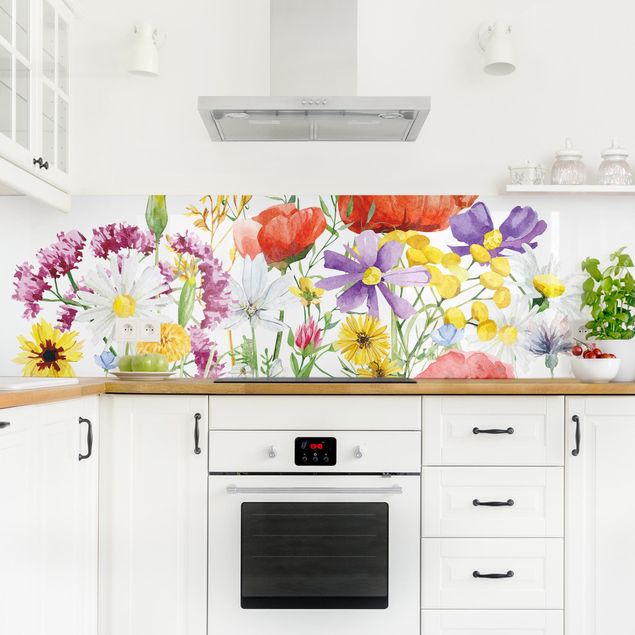 Kitchen wall cladding - Watercolour Flowers