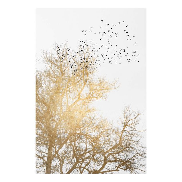 Print on forex - Flock Of Birds In Front Of Golden Tree
