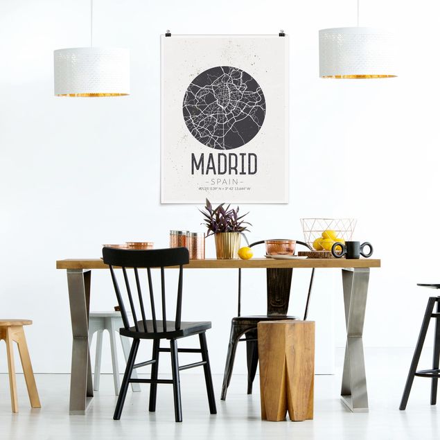 Poster city, country & world maps - Madrid City Map - Retro
