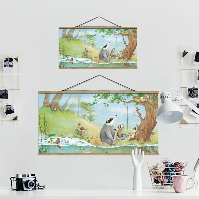 Fabric print with poster hangers - Vasily Raccoon - An Elevator For Elsa