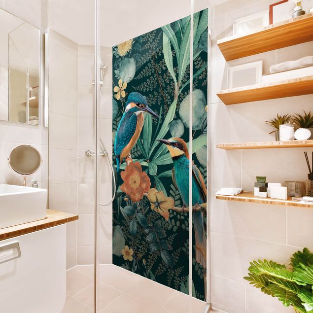 Shower wall cladding - Floral Paradise Kingfisher And Hummingbird