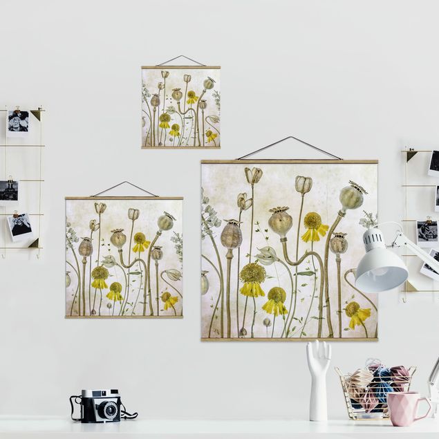 Fabric print with poster hangers - Poppy And Helenium
