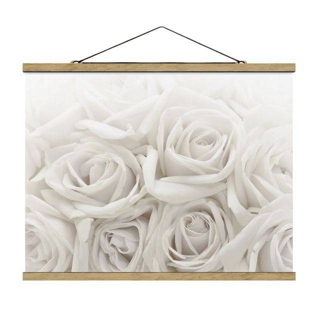 Fabric print with poster hangers - White Roses