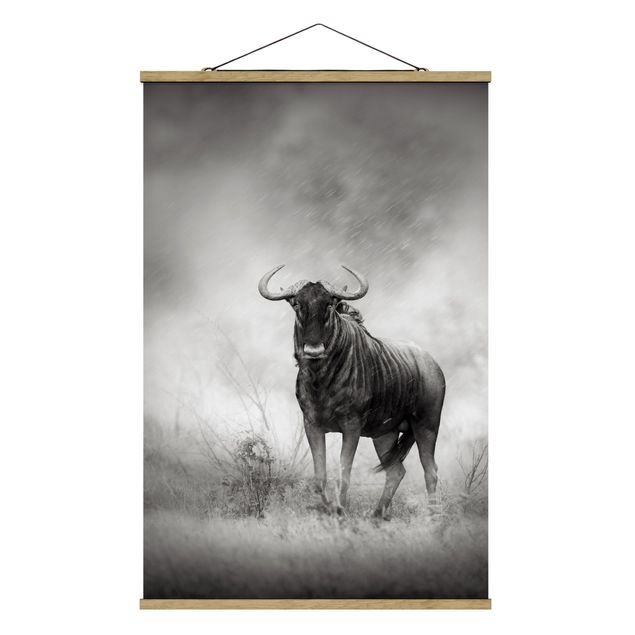 Fabric print with poster hangers - Staring Wildebeest