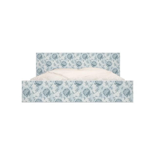 Adhesive film for furniture IKEA - Malm bed 140x200cm - Hydrangea Pattern In Blue