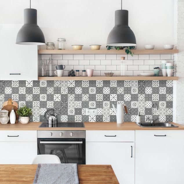 Kitchen splashback tiles Tile Pattern Mix Gray White