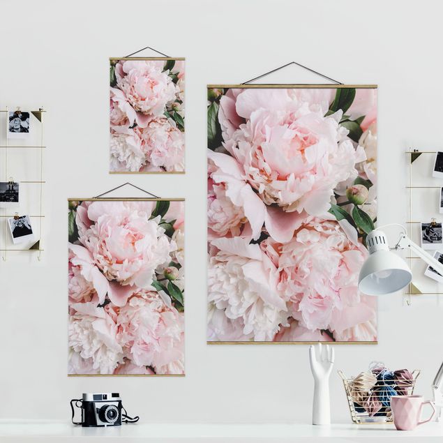 Fabric print with poster hangers - Peonies Light Pink