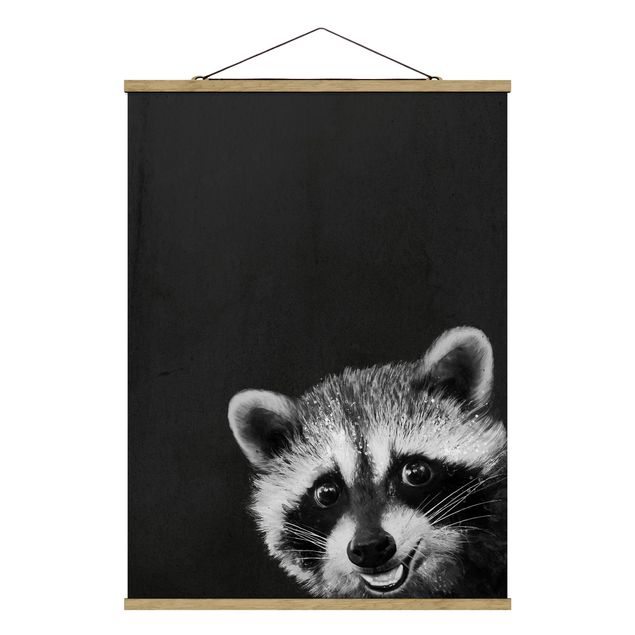 Fabric print with poster hangers - Illustration Racoon Black And White Painting