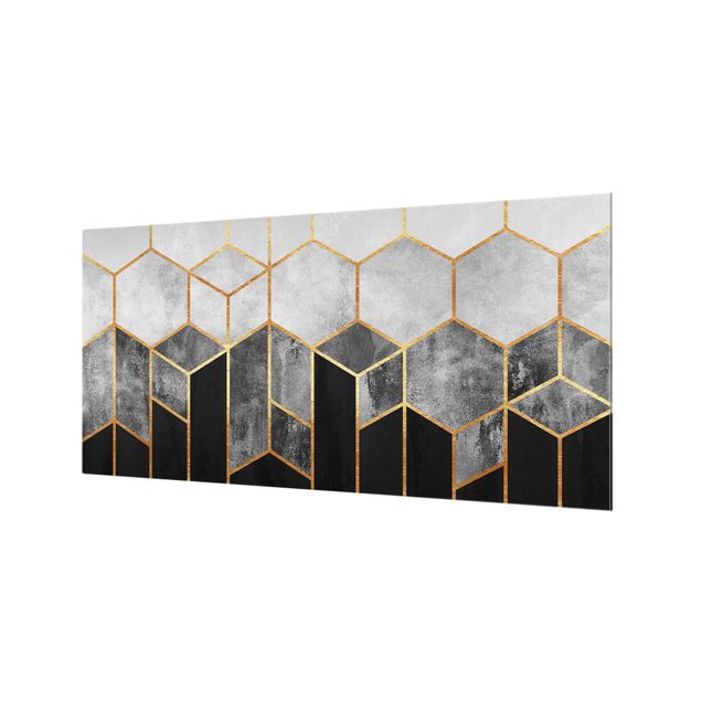Splashback - Golden Hexagons Black And White