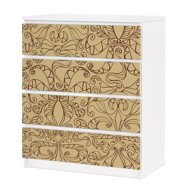 Adhesive film for furniture IKEA - Malm chest of 4x drawers - Spiritual Pattern Beige