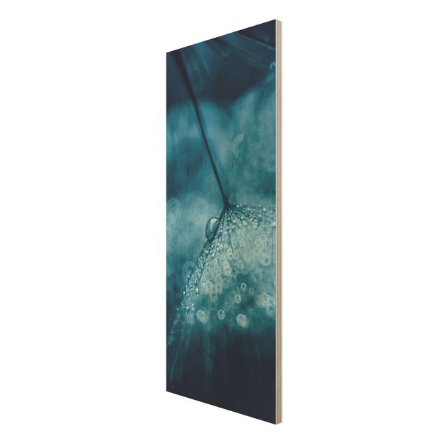 Wood print - Blue Dandelion In The Rain
