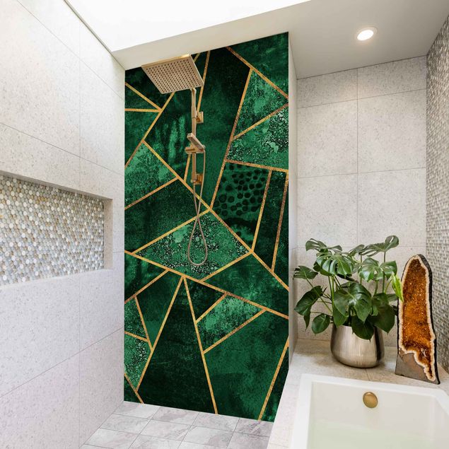 Shower wall cladding - Dark Emerald With Gold