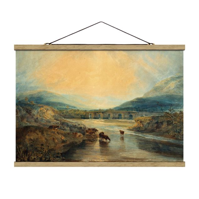 Fabric print with poster hangers - William Turner - Abergavenny Bridge, Monmouthshire: Clearing Up After A Showery Day