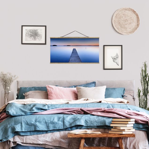 Fabric print with poster hangers - River Walkway At Sunset