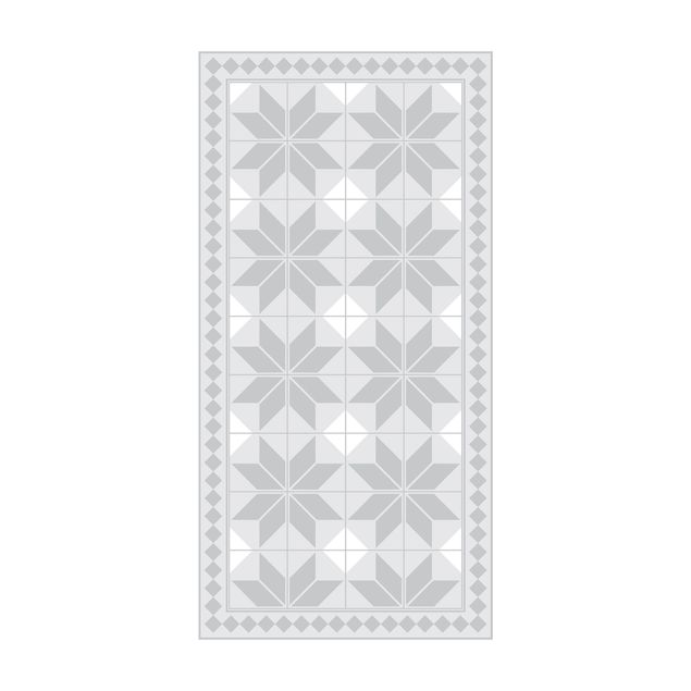 Modern rugs Geometrical Tiles Star Flower Grey With Narrow Border