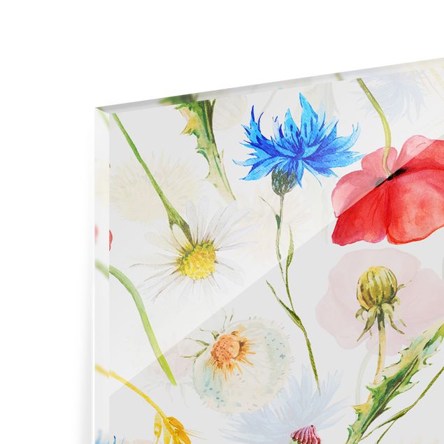 Splashback - Watercolour Wild Flowers With Poppies - Panorama 1:1