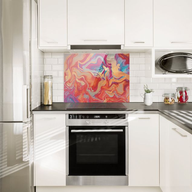 Glass splashback kitchen abstract Play Of Colours Golden Fire