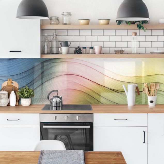 Kitchen wall cladding - Mottled Colours Pink Yellow With Turquoise