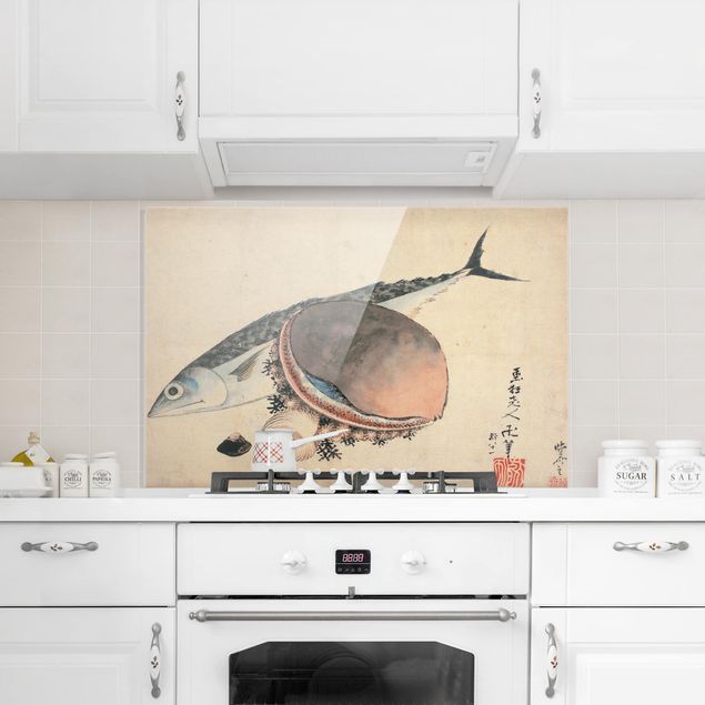 Glass splashback kitchen animals Katsushika Hokusai - Mackerel and Sea Shells