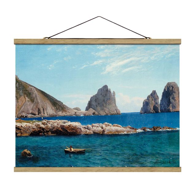 Fabric print with poster hangers - Albert Bierstadt - Rowing off the Rocks