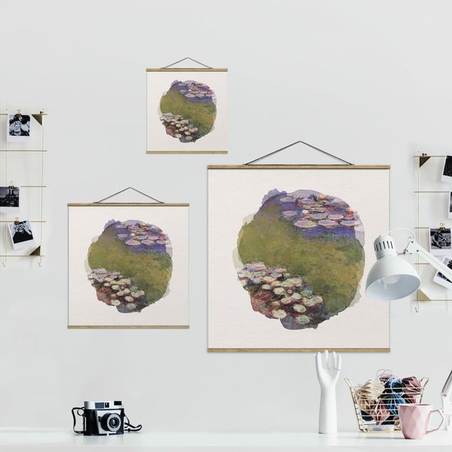 Fabric print with poster hangers - WaterColours - Claude Monet - Water Lilies