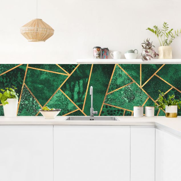 Kitchen splashback abstract Dark Emerald With Gold