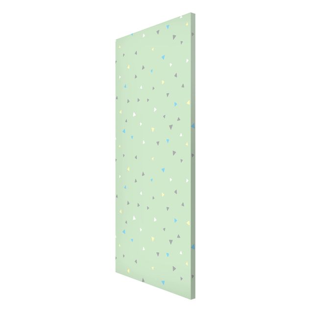 Magnetic memo board - Colourful Drawn Pastel Triangles On Green