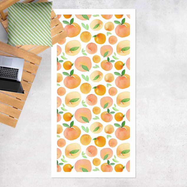 Balcony rugs Watercolour Oranges With Leaves In White Frame