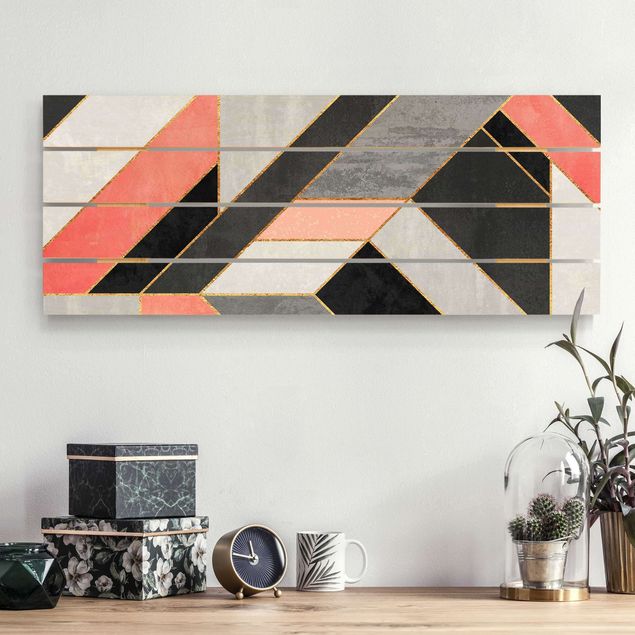 Print on wood - Geometry Pink And Gold