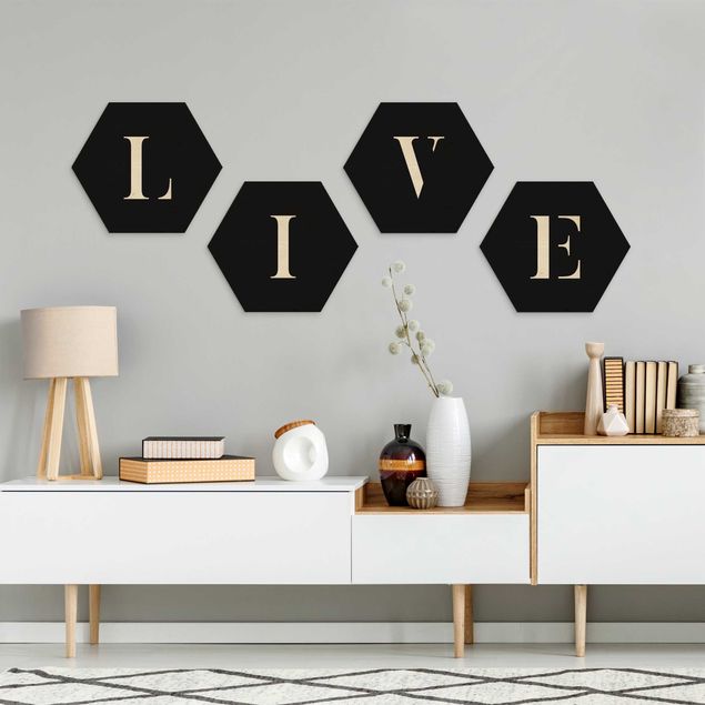Wooden hexagon - Letters LIVE White Set II