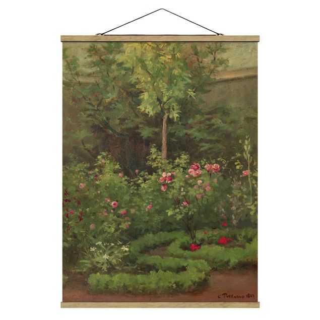 Fabric print with poster hangers - Camille Pissarro - A Rose Garden