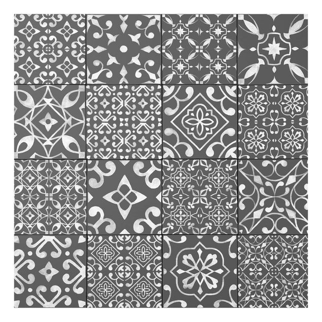 Glass Splashback - Pattern Tiles Dark Gray White - Square 1:1