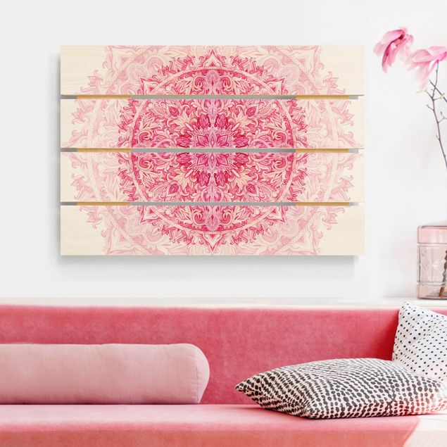 Print on wood - Mandala Watercolour Ornament Pink