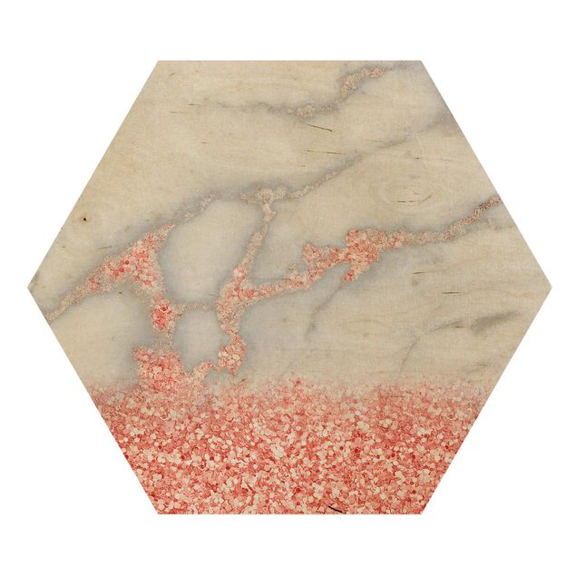 Hexagon Picture Wood - Marble Optics With Pink Confetti
