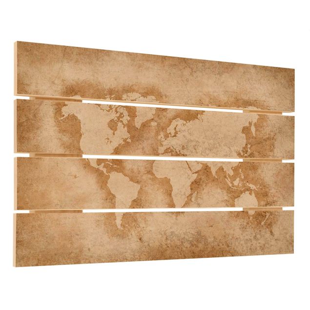 Print on wood - Antique World Map