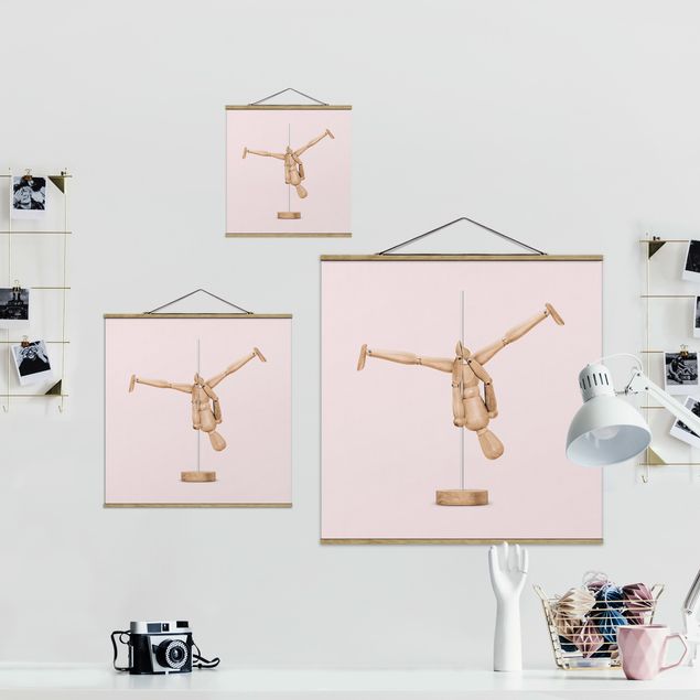 Fabric print with poster hangers - Pole Dance With Wooden Figure