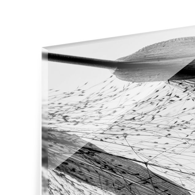 Splashback - Delicate Reed With Subtle Buds Black And White - Landscape format 2:1