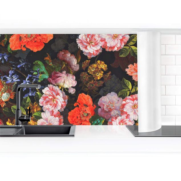 Kitchen wall cladding - Dark Flower Bouquet