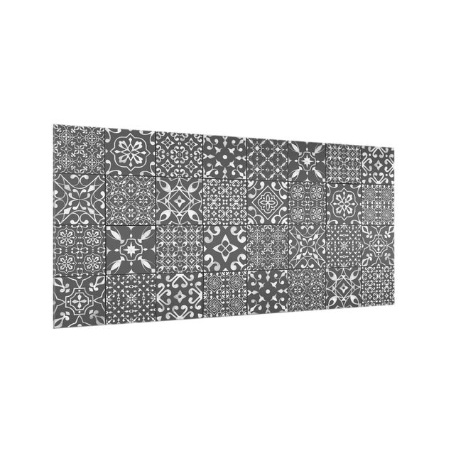 Glass splashback kitchen Patterned Tiles Dark Gray White